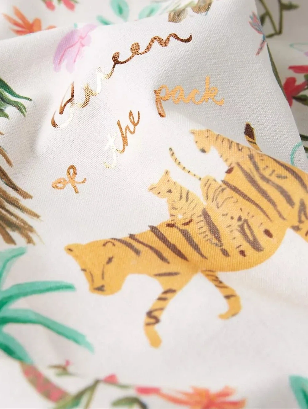 Anthropologie Queen of the Pack Tiger Dish Towel - white, green, gold